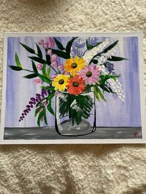 Bright Floral Bouquet Painting - Multi-Color Flowers on Lavender Background